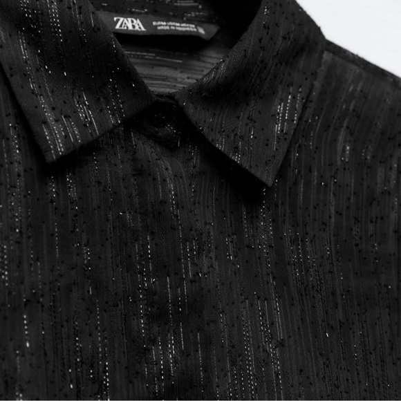 Zara Black Semi Sheer Shirt with Metallic Threads - Picture 5 of 9